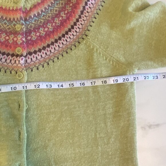 VTG Tiara International Sweater Women L Green Fair Isle Full Button Cotton Blend - Picture 8 of 9
